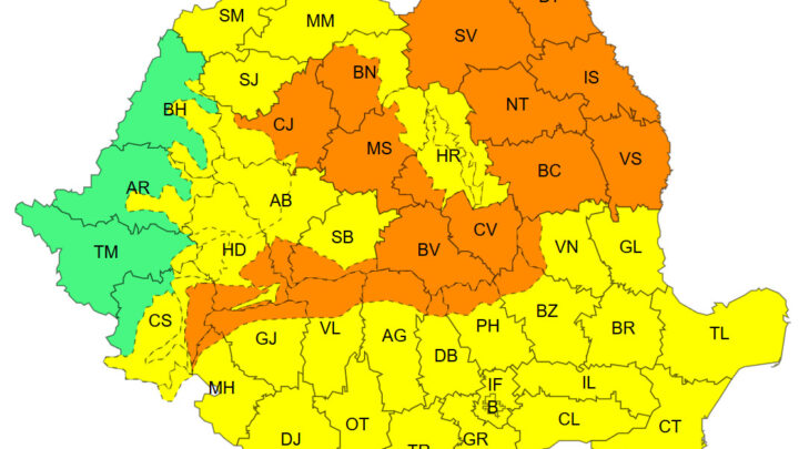 Cod portocaliu de vânt puternic și ninsori viscolite, cu reducerea semnificativă a vizibilității