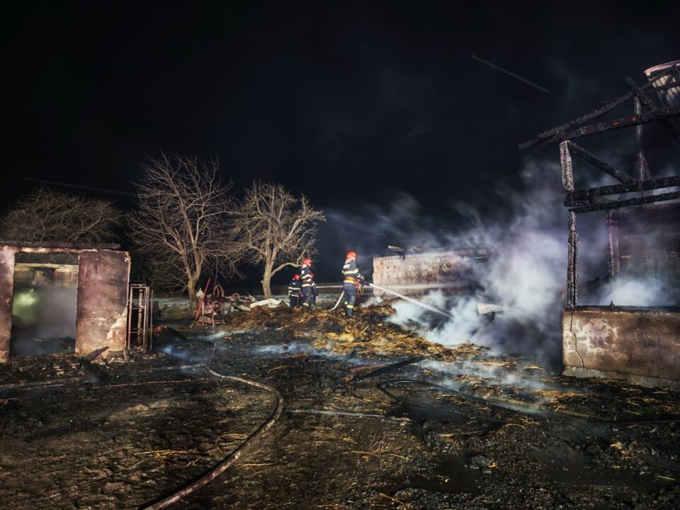 Un incendiu de neoprit din cauza vântului a făcut prăpăd într-o gospodărie. Nu au putut fi salvate nici măcar animalele din șură