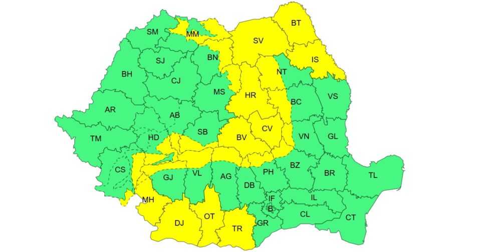 ANM a emis un cod galben de vânt și ninsori viscolite valabil astăzi în județul Suceava