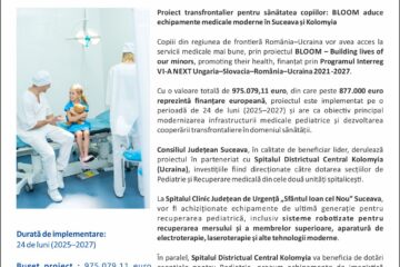 Proiect transfrontalier pentru sănătatea copiilor: BLOOM aduce echipamente medicale moderne în Suceava și Kolomyia