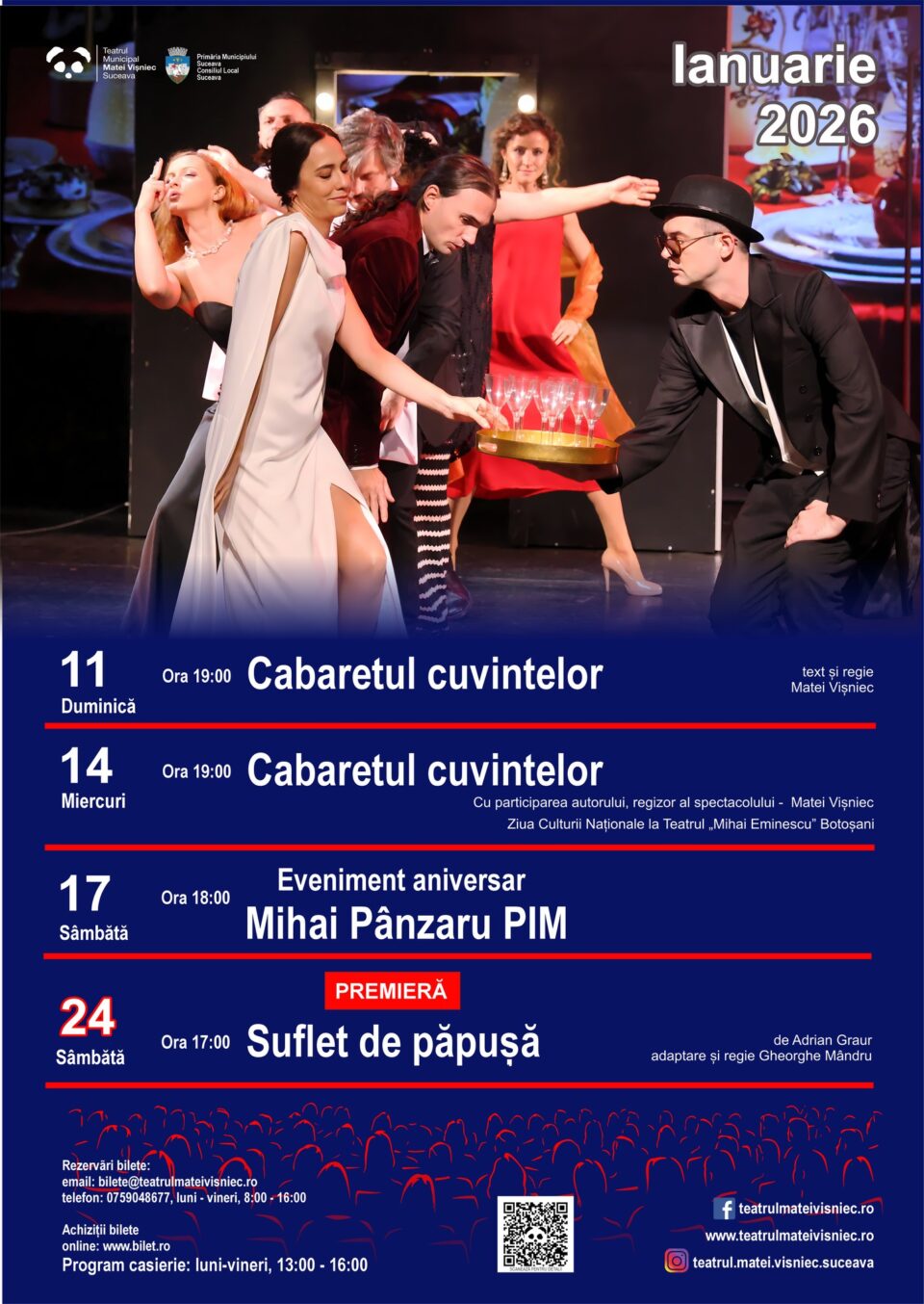 Spectacolul „Cabaretul cuvintelor”, pe 11 ianuarie, la Teatrul Municipal Suceava