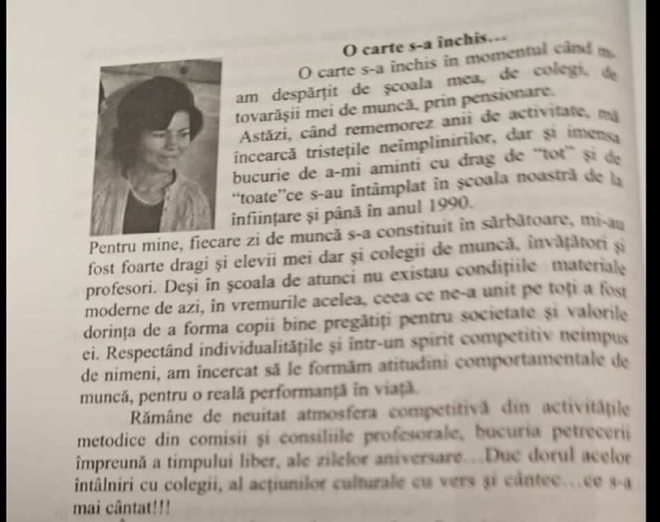 Fragment semnat de ea din monografia școlii