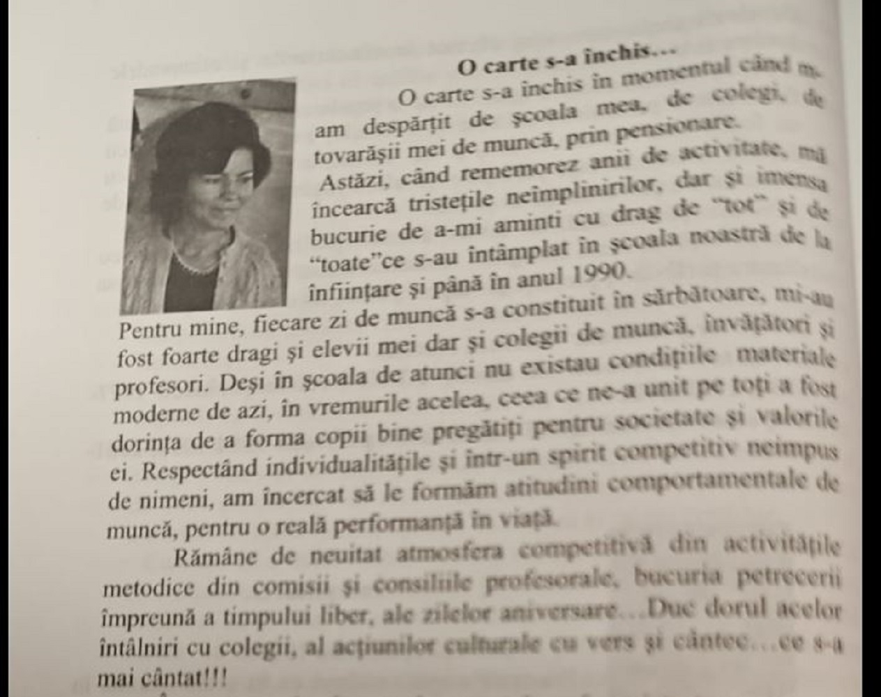 Fragment semnat de ea din monografia școlii