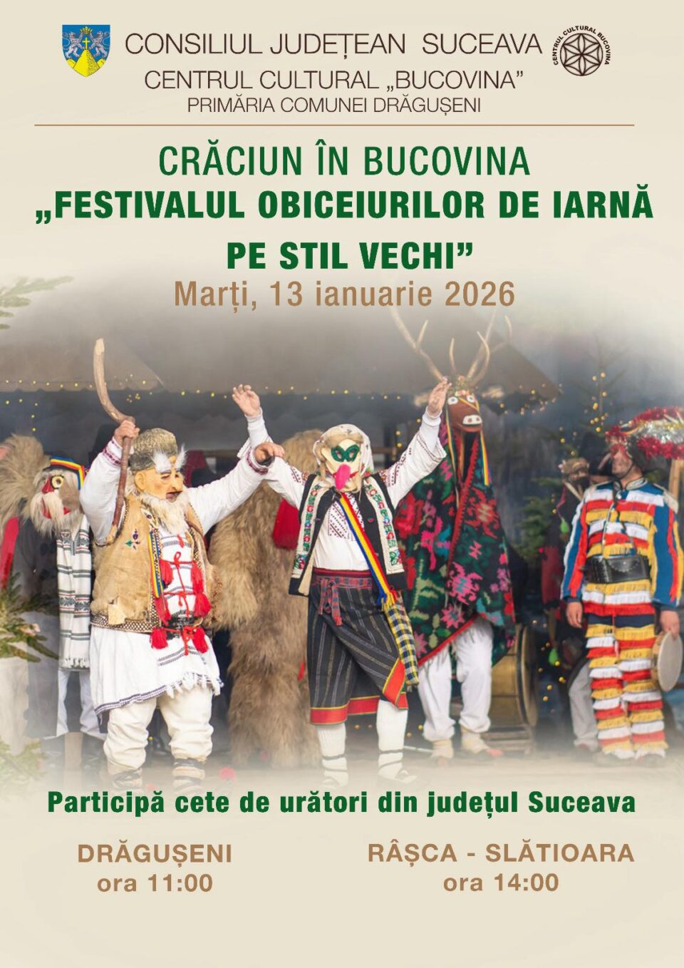 Festivalurile obiceiurilor de iarnă pe stil vechi vor avea loc în comunele Drăgușeni și Râșca