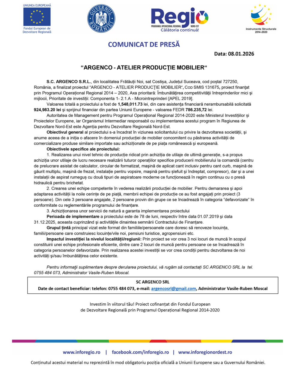 ARGENCO – ATELIER PRODUCŢIE MOBILIER