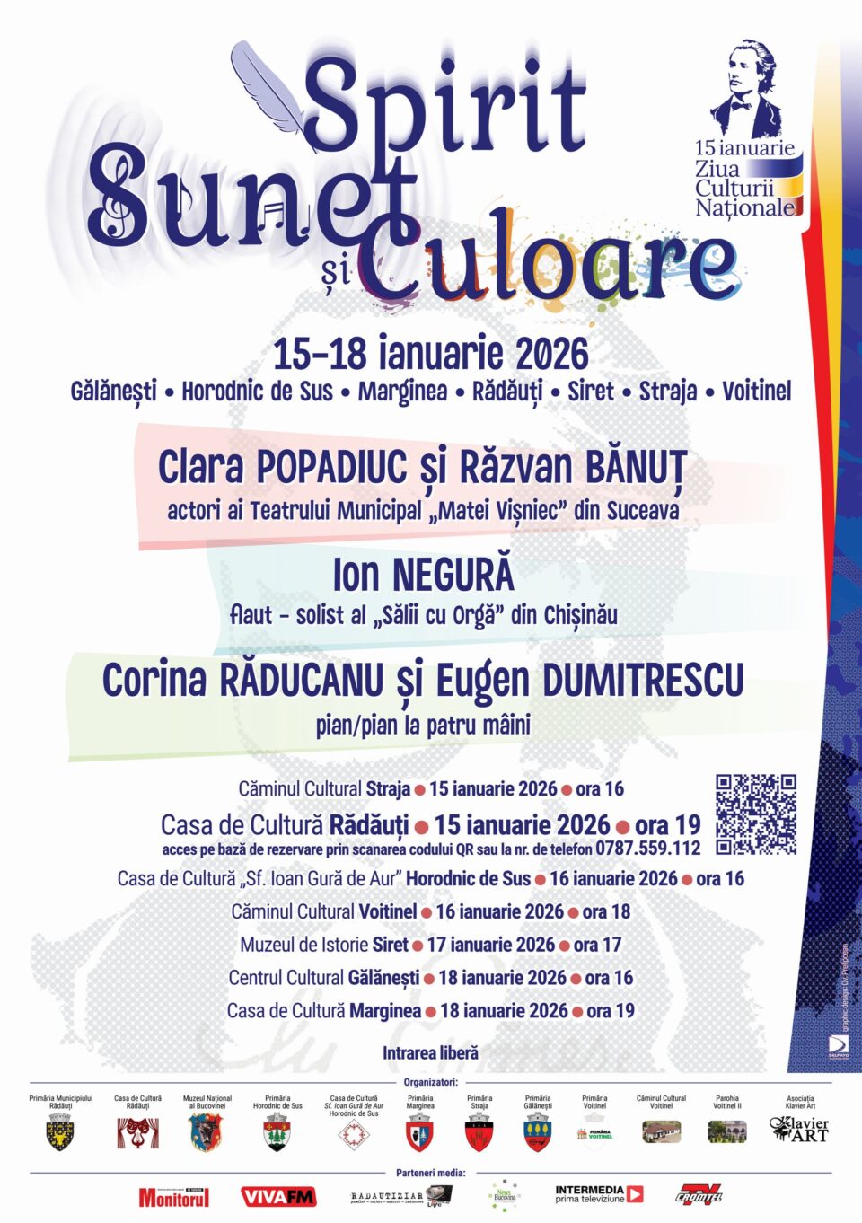 Ziua Culturii Naționale, marcată prin concerte de poezie și de muzică clasică în mai multe localități din zona Rădăuți