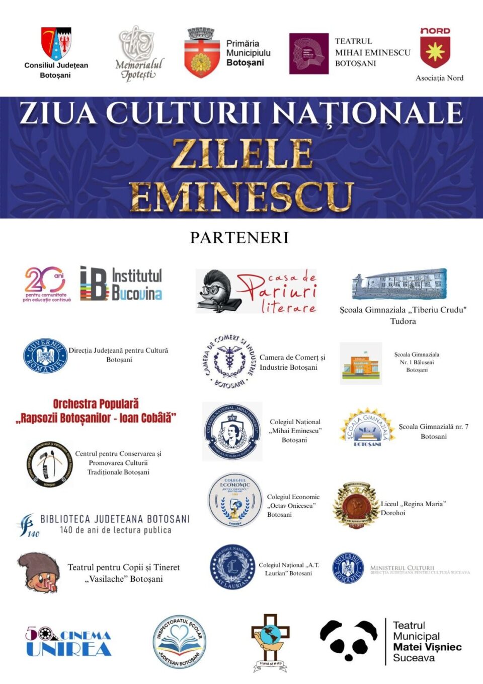 Asociația Institutul Bucovina, partener cultural în organizarea evenimentelor Zilele Eminescu și Ziua Culturii Naționale la Memorialul Ipotești