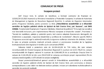 Îmbunătățirea accesibilității și a eficacității serviciilor de îngrijire paliativă oferite de Spitalul de Boli Cronice Siret