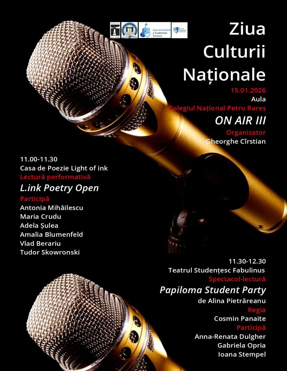 Eveniment organizat cu prilejul Zilei Culturii Naționale, în aula Colegiul Național „Petru Rareș”