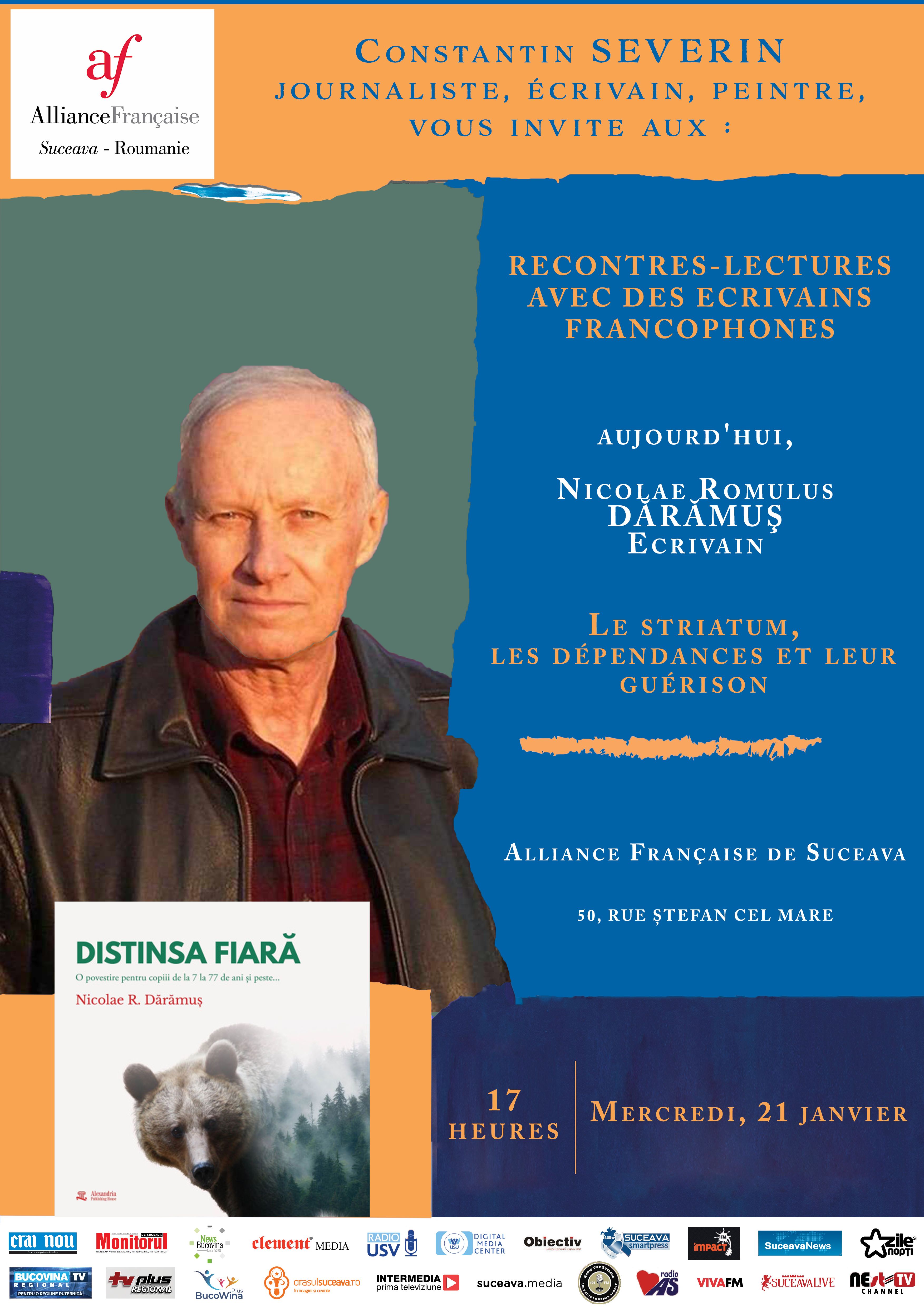 Scriitorul Nicolae Dărămuş, invitat miercuri la o seară culturală organizată de Alianța Franceză