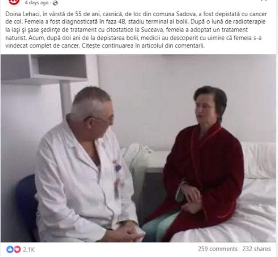 Imaginea doctorului Sorin Hâncu și un caz de vindecare din Suceava, folosite abuziv într-o reclamă la produse naturiste