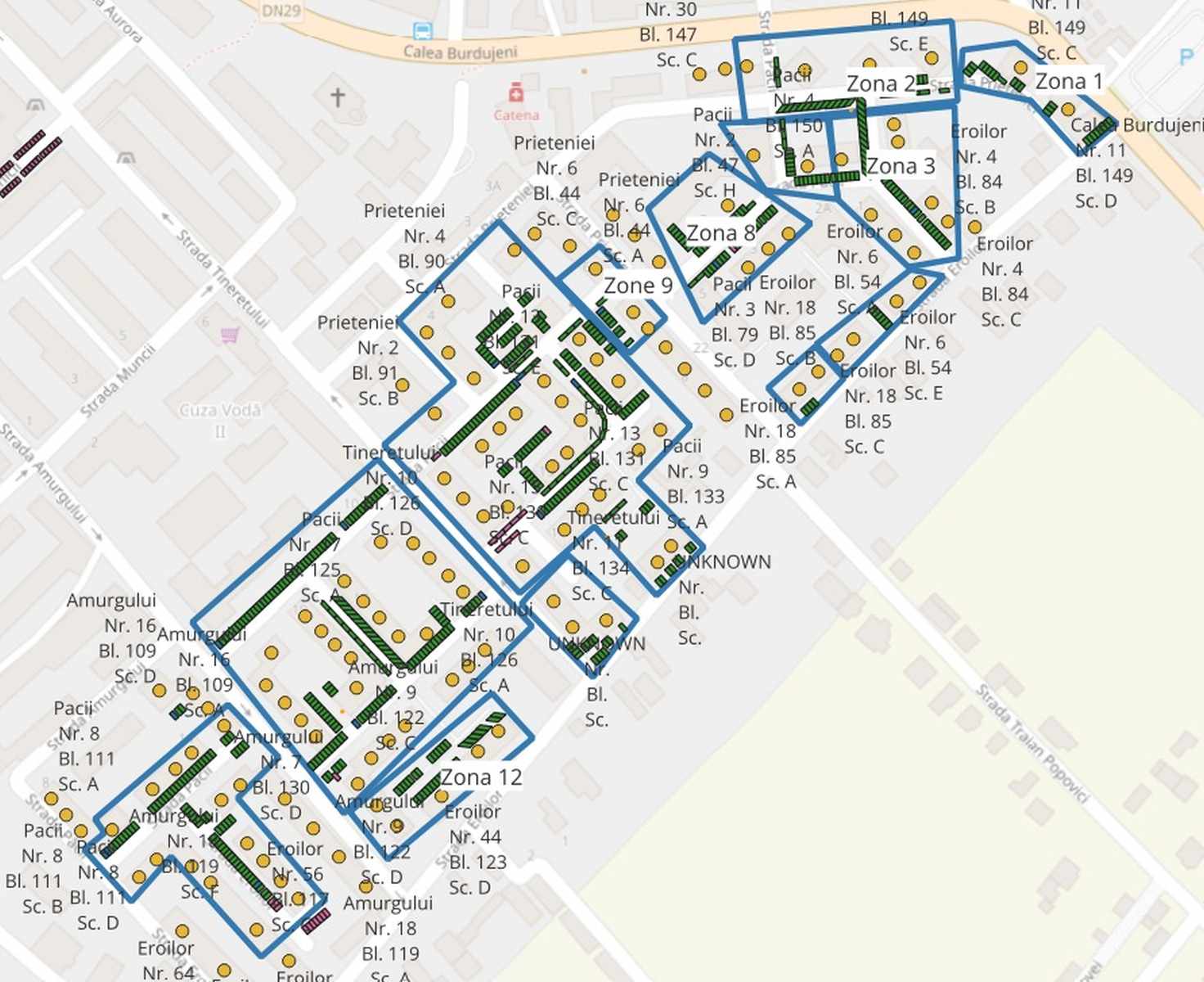 Hartă parcări domiciliu scoase la licitație în zona cartierului Burdujeni