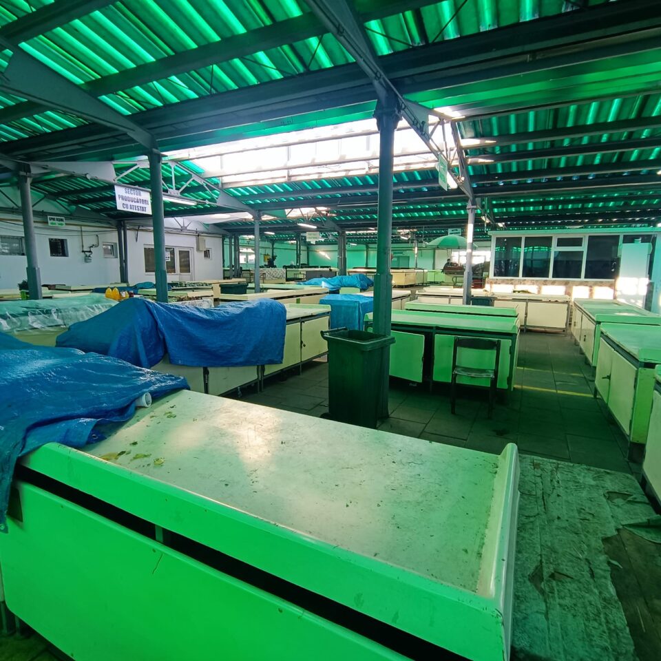 Comercianții de la Piața Mare, alungați din partea de sus a halei de frigul tăios din interior