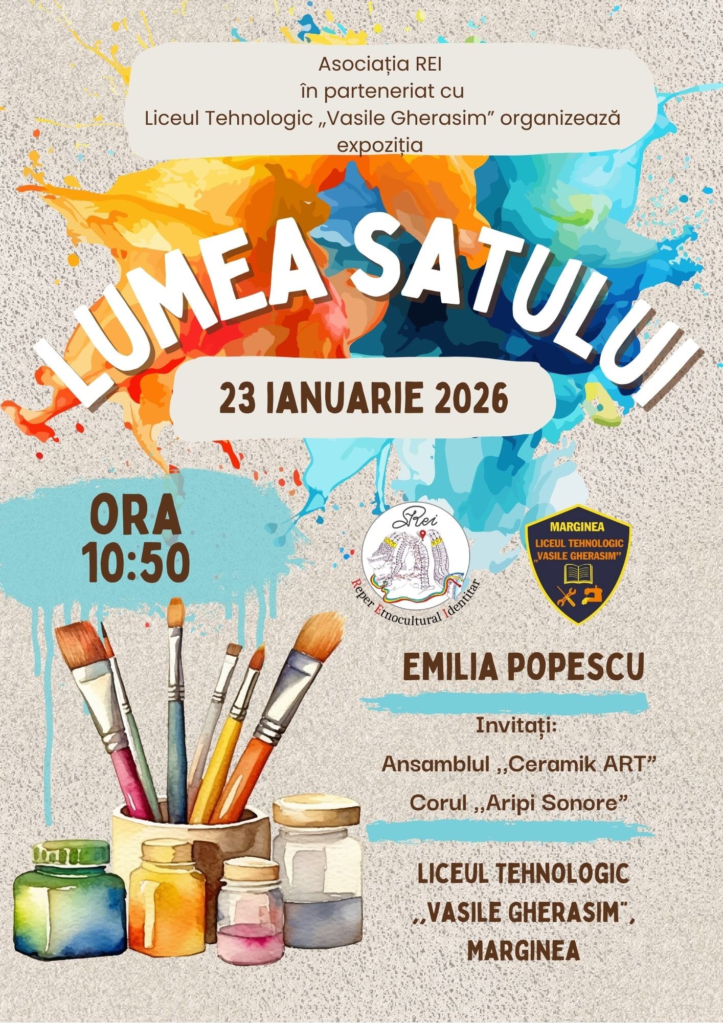 Vernisajul expoziției „Lumea satuluiˮ, la Liceul „Vasile Gherasim” Marginea