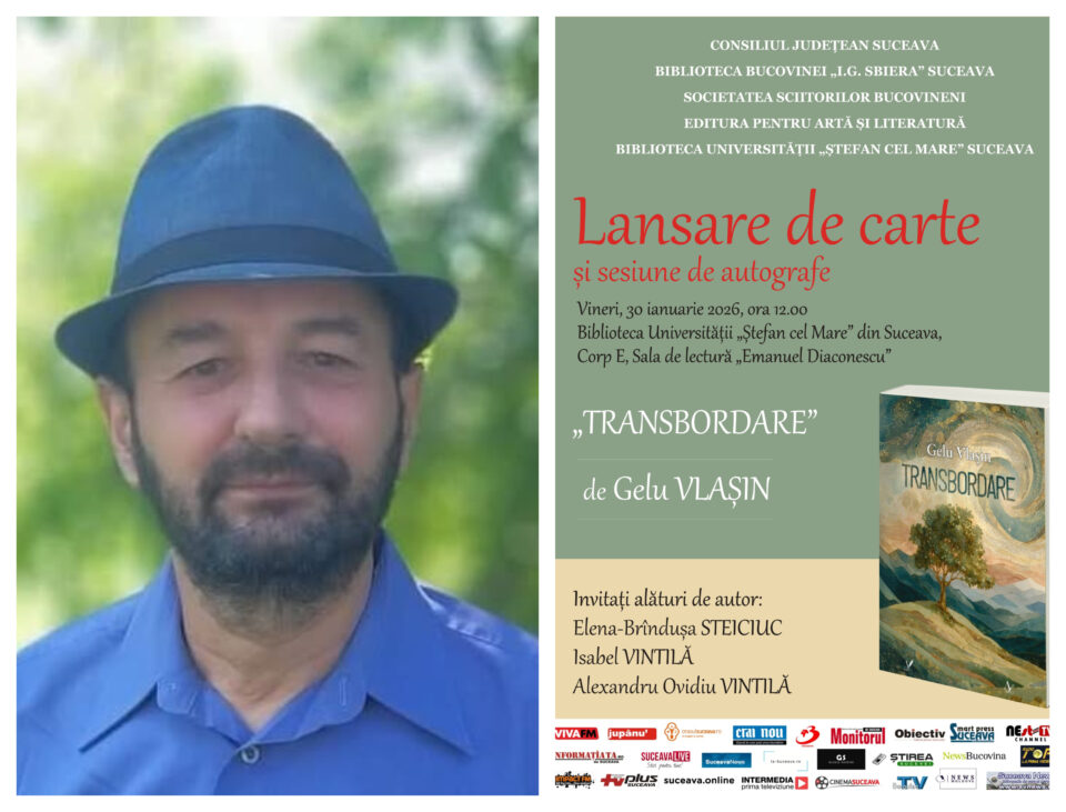 Lansarea romanului „Transbordare”, autor Gelu Vlașin, vineri, la Biblioteca USV