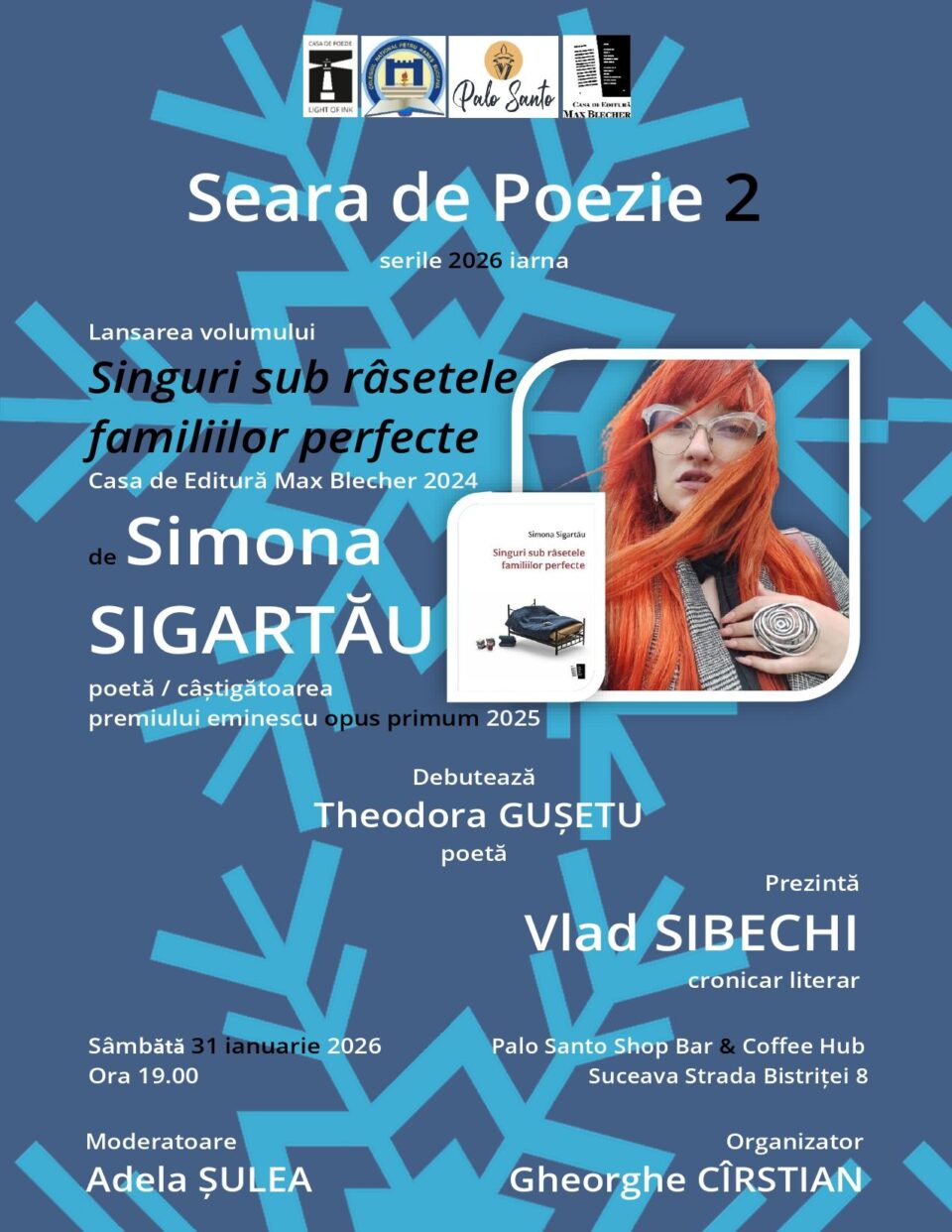 Poeta Simona Sigartău își lansează sâmbătă, la Suceava, volumul „Singuri sub râsetele familiilor perfecte”