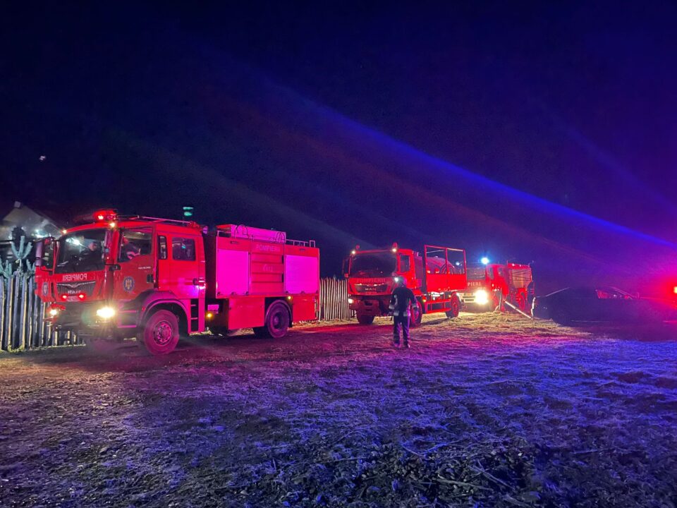 O hală pentru debitarea materialului lemnos, afectată serios de un incendiu O hală pentru debitarea materialului lemnos, afectată serios de un incendiu