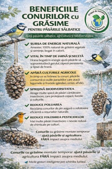 Hrănitori cu grăsimi și semințe pentru păsările sălbatice, amplasate în Burdujeni Sat și Adâncata, de un grup de voluntari