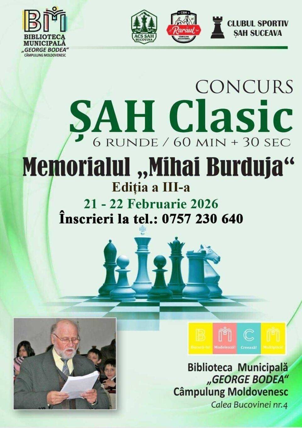 Memorialul „Mihai Burduja”, ediția a III-a, concurs de șah la Biblioteca „George Bodea” Câmpulung Moldovenesc
