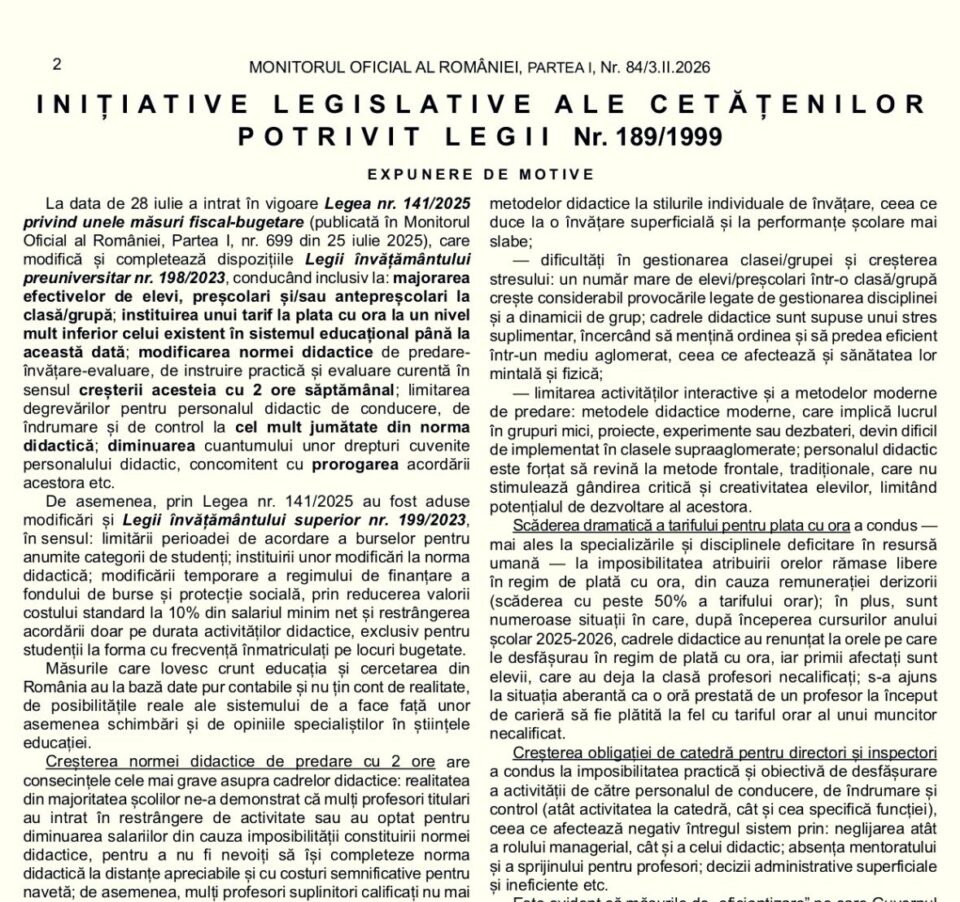100.000 de semnături pentru un proiect de lege ce vizează eliminarea măsurilor de austeritate din educație