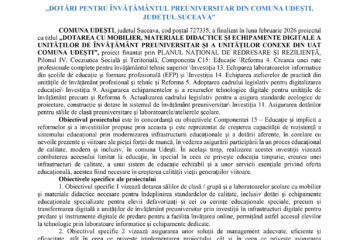 DOTĂRI PENTRU ÎNVĂȚĂMÂNTUL PREUNIVERSITAR DIN COMUNA UDEȘTI, JUDEȚUL SUCEAVA