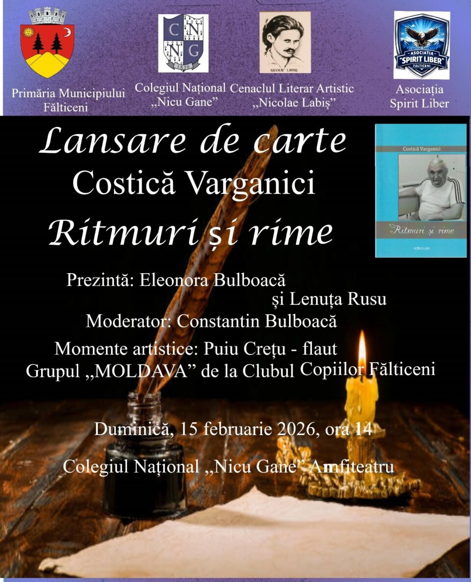 Lansare de carte la Fălticeni: „Ritmuri și rime”, noul volum semnat de Costică Varganici Lansare de carte la Fălticeni: „Ritmuri și rime”, noul volum semnat de Costică Varganici