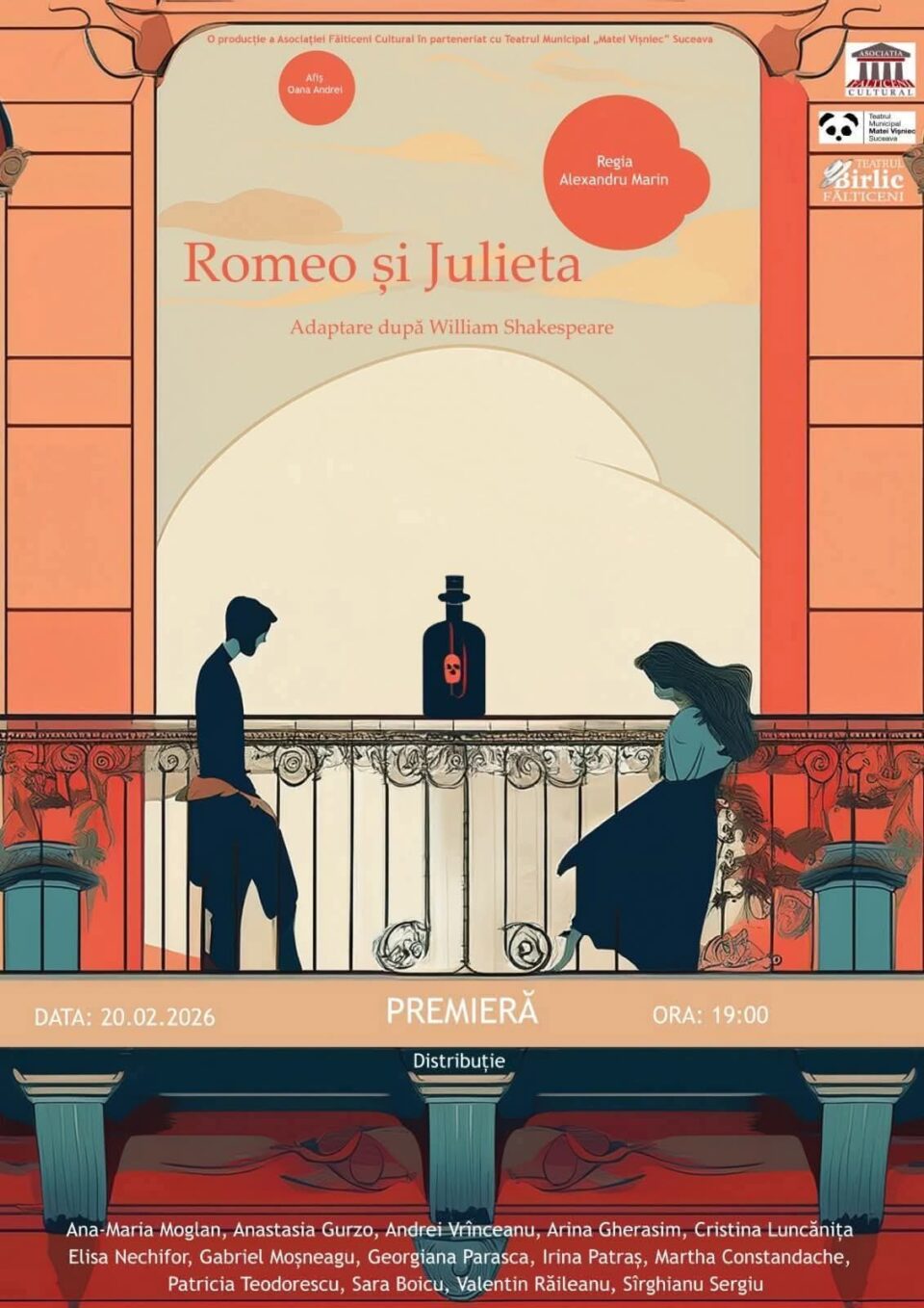 Premiera spectacolului „Romeo și Julieta”, vineri, la Centrul Cultural „Gr. V. Birlic” Fălticeni