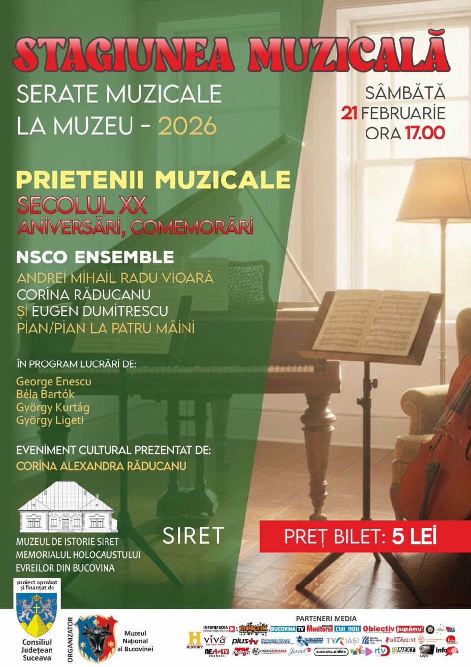 Serată muzicală, sâmbătă, la Muzeul de Istorie Siret Serată muzicală, sâmbătă, la Muzeul de Istorie Siret