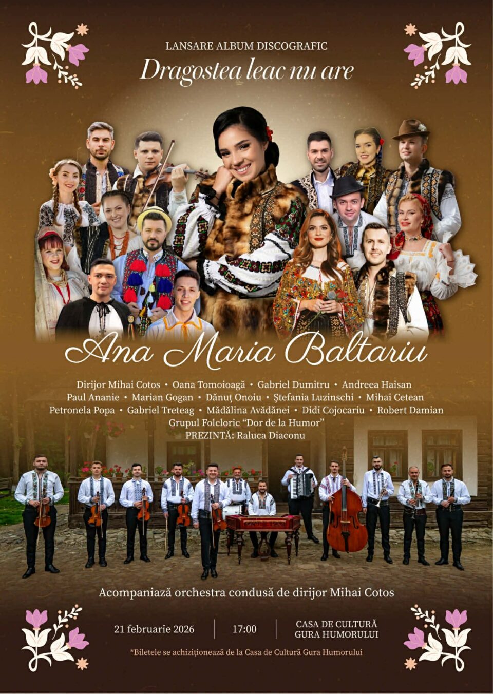 Tânăra artistă Ana Maria Baltariu lansează primul album discografic, „Dragostea leac nu are”, sâmbătă, la Casa de Cultură Gura Humorului