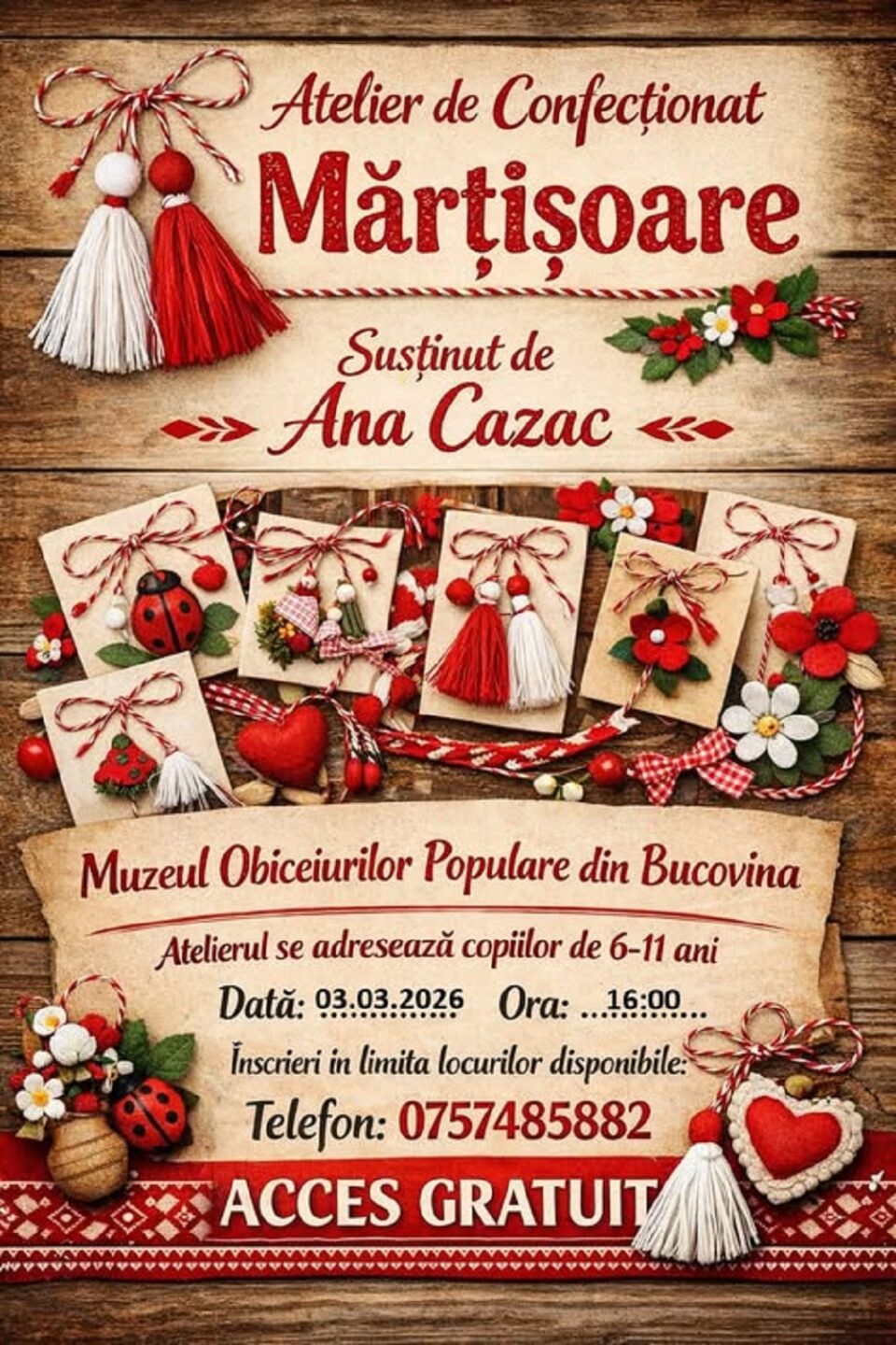 Atelier de confecționat mărțișoare dedicat copiilor, la Gura Humorului