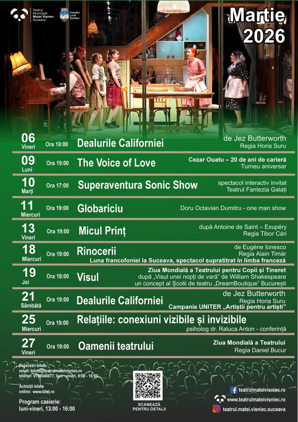 Cezar Ouatu, „Globariciu”, „Micul Prinț”, „Rinocerii” și „Dealurile Californiei”, pe scena teatrului sucevean, în luna martie