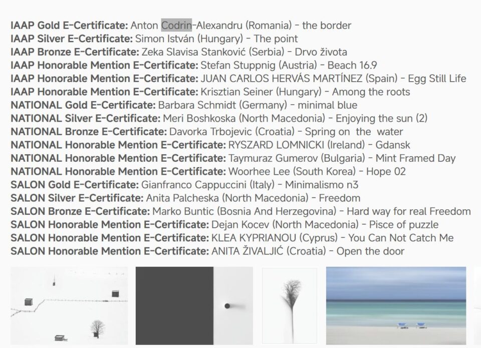 Patru medalii de aur și două de argint obținute recent de Codrin Anton, la saloane de fotografie internaționale