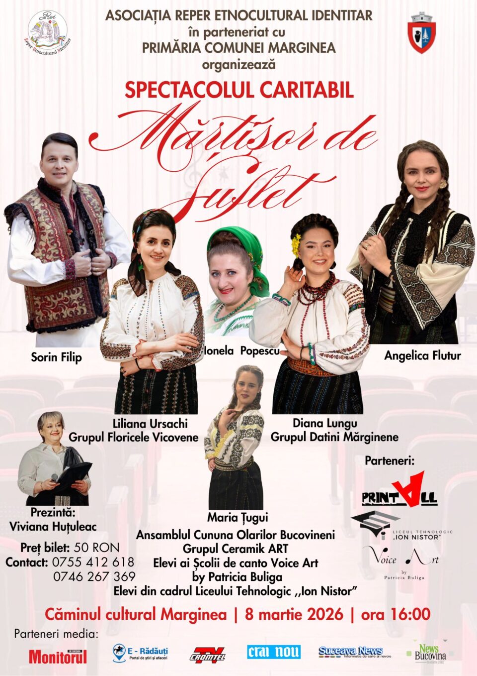 „Mărțișor de suflet”, spectacol caritabil dedicat artei și solidarității, la Căminul cultural din Marginea