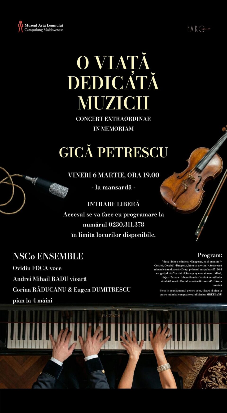 NSCo Ensemble, concert, vineri, la Muzeul Arta Lemnului NSCo Ensemble, concert, vineri, la Muzeul Arta Lemnului