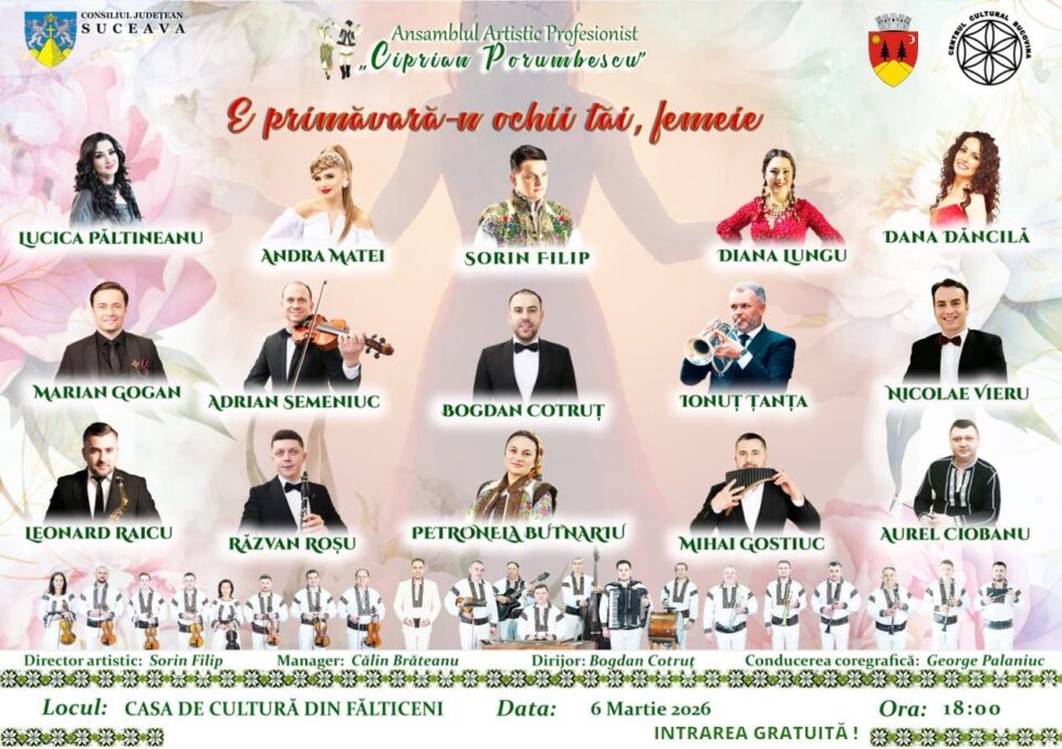 „E primăvară-n ochii tăi, femeie” – spectacol dedicat Zilei Femeii, la Centrul Cultural „Gr.V. Birlic” din Fălticeni