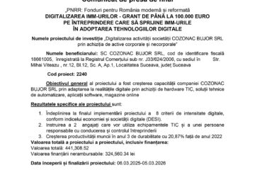 Digitalizarea activității societății COZONAC BUJOR SRL  prin achiziția de active corporale și necorporale