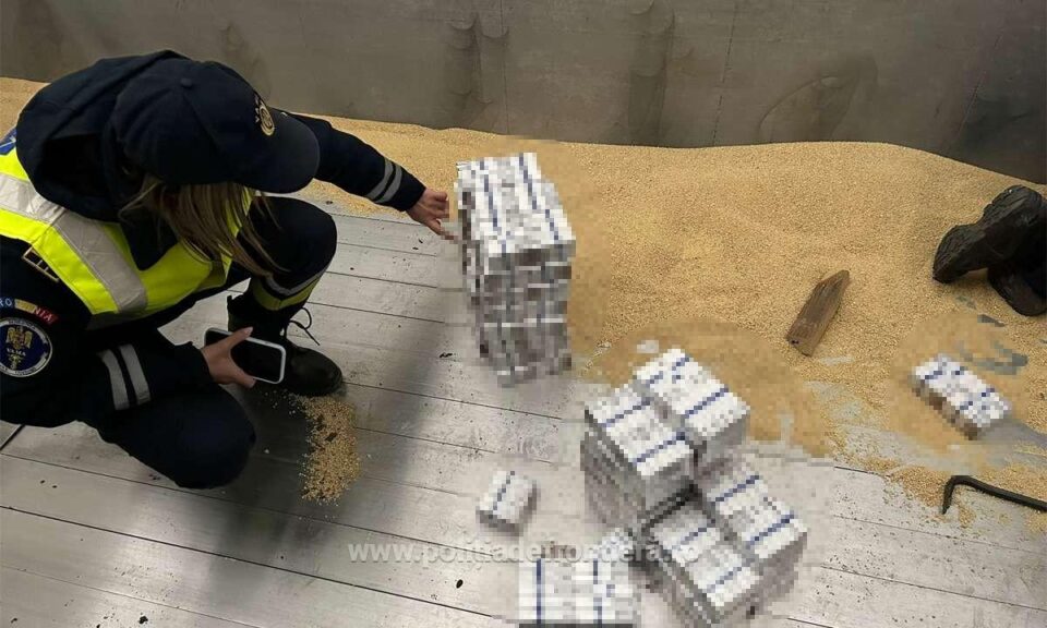 Peste 16.000 de pachete de țigări de contrabandă, găsite ascunse într-un camion ucrainean care transporta furaje de soia