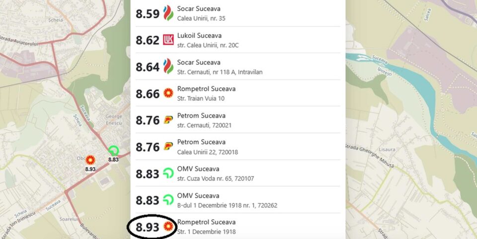 La o benzinărie din Suceava, motorina se vinde deja cu 8,93 lei/litru