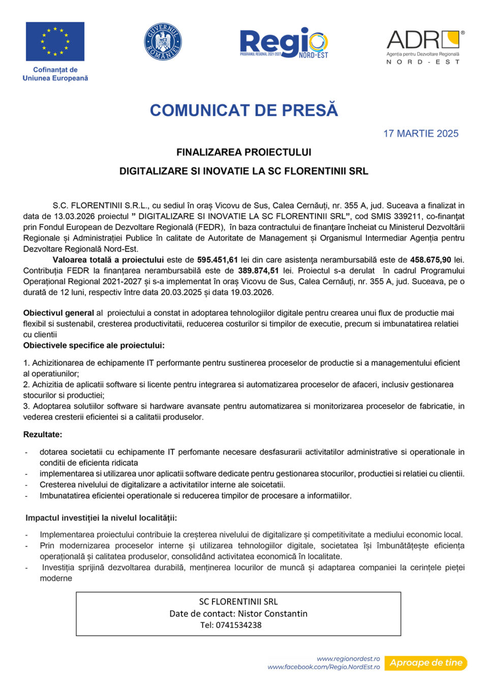 DIGITALIZARE SI INOVATIE LA SC FLORENTINII SRL