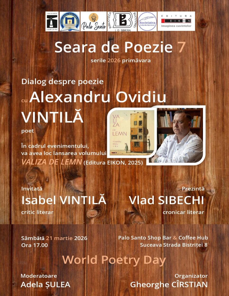 Dialog despre poezie cu poetul Alexandru Ovidiu Vintilă, sâmbătă, la Cafeneaua Palo Santo