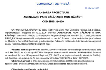 LANSAREA PROIECTULUI AMENAJARE PARC CĂLĂRAȘI II, MUN. RĂDĂUȚI