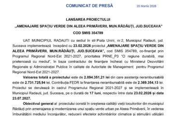 LANSAREA PROIECTULUI  ,,AMENAJARE SPAȚIU VERDE DIN ALEEA PRIMĂVERII, MUN.RĂDĂUȚI, JUD.SUCEAVA”