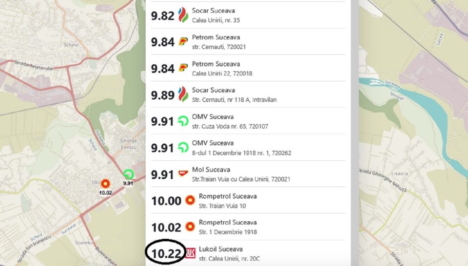 Scumpirea motorinei și benzinei a continuat și astăzi la stațiile din municipiul Suceava. Un litru de motorină standard ajunge și la 10,22 lei