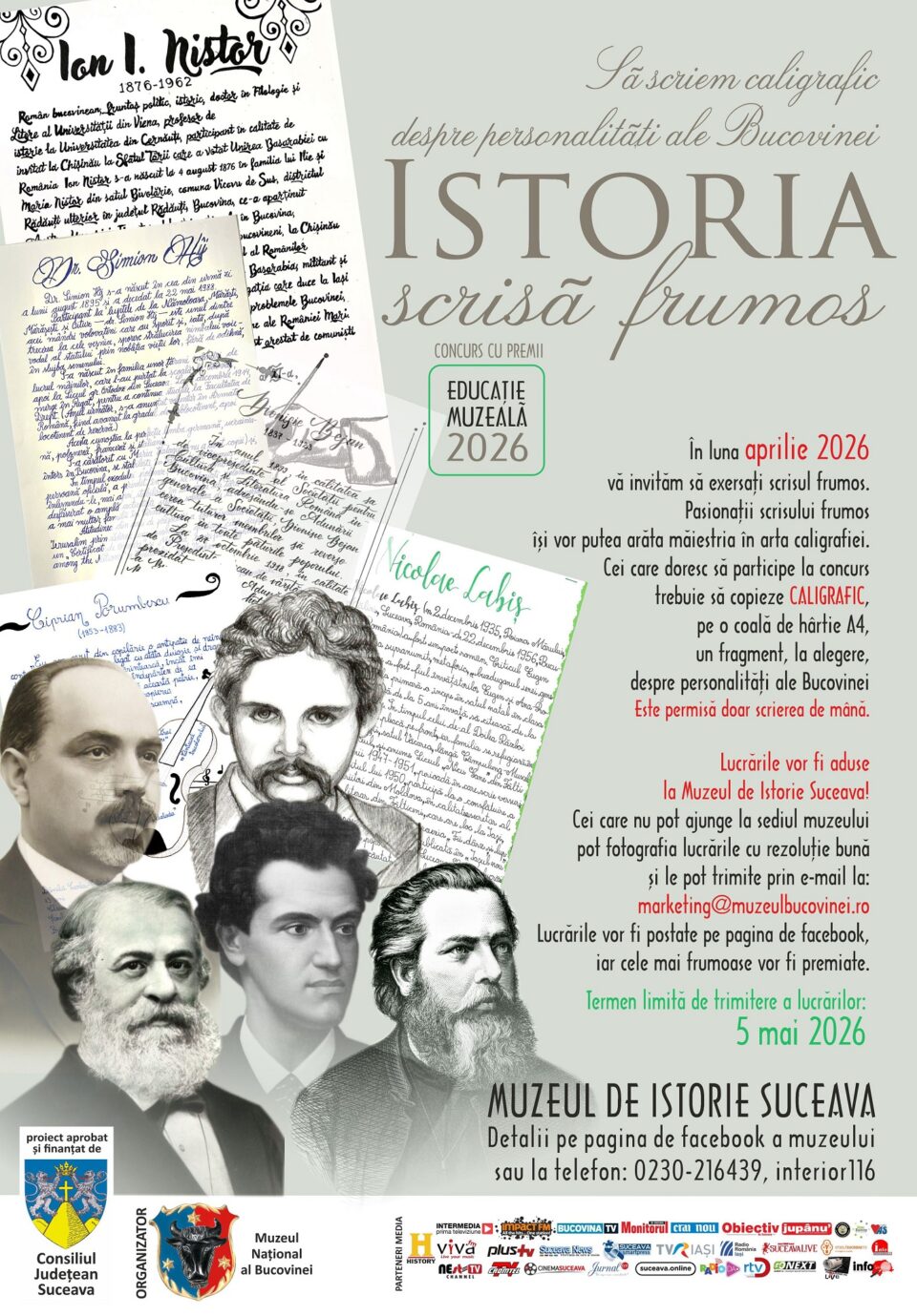 „Istoria scrisă frumos”, concurs de caligrafie cu premii, la Muzeul Național al Bucovinei