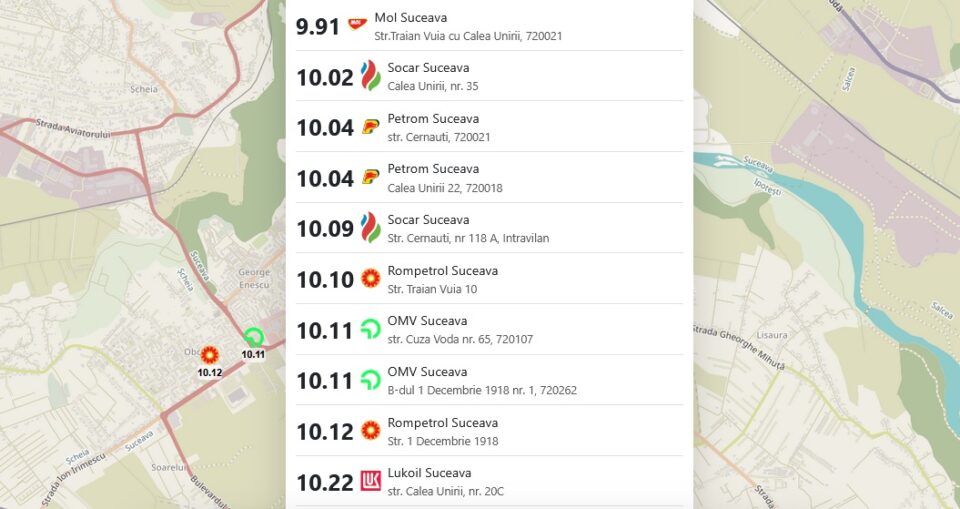 Aproape toate benzinăriile din Suceava vând motorina standard cu peste 10 lei/litru