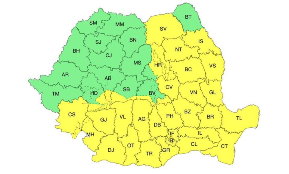 Cod galben de ploi pentru județul Suceava