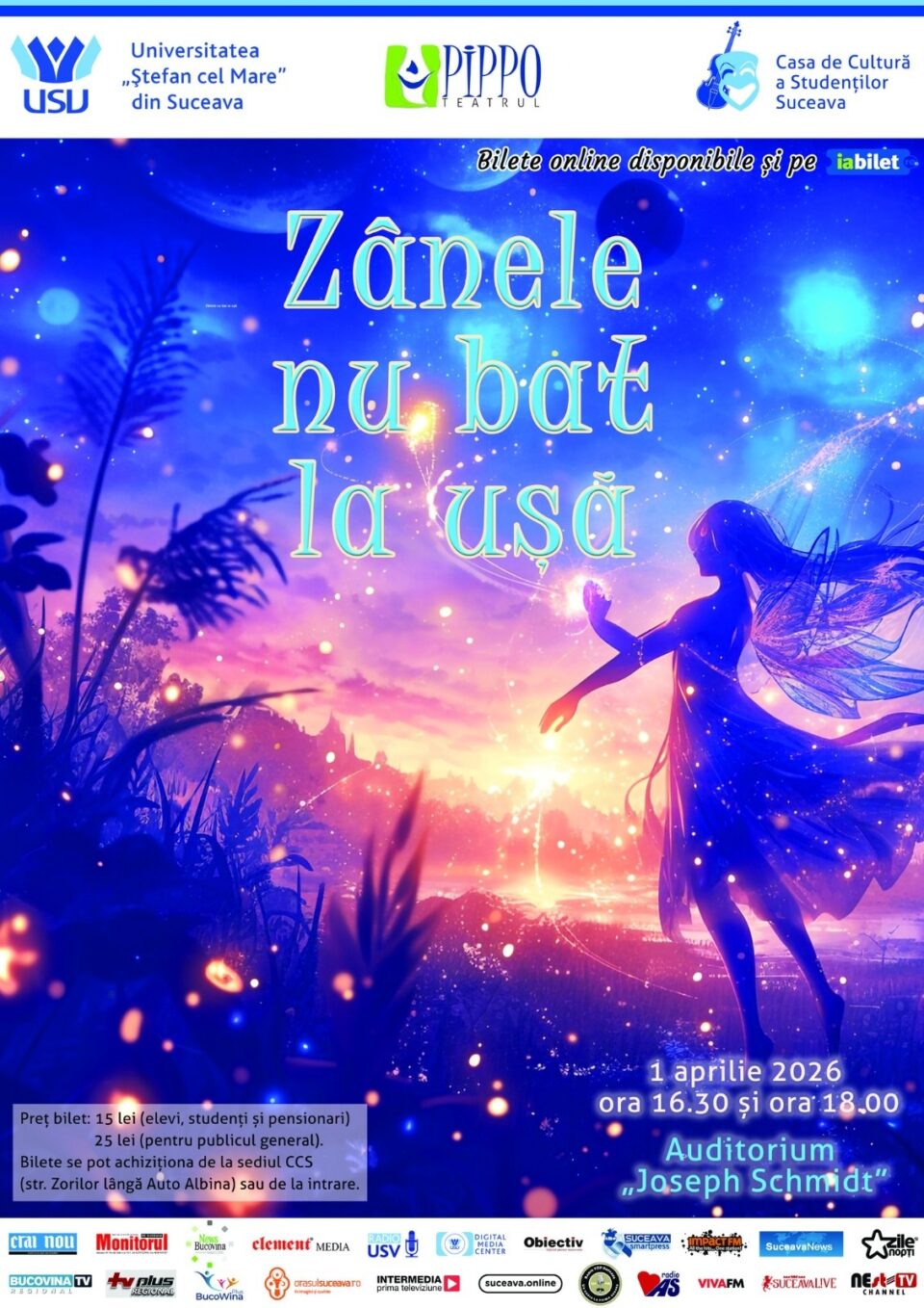 Spectacolul educativ „Zânele nu bat la ușă”, realizat de studenți USV, va avea reprezentația astăzi