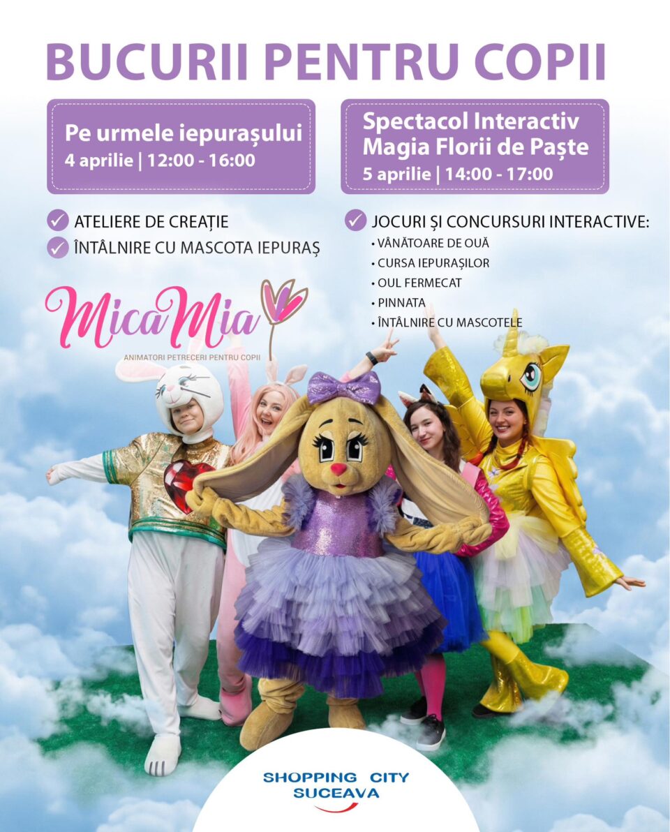 Două zile pline de culoare, joc și surprize de Paște pentru copii, la Shopping City Suceava
