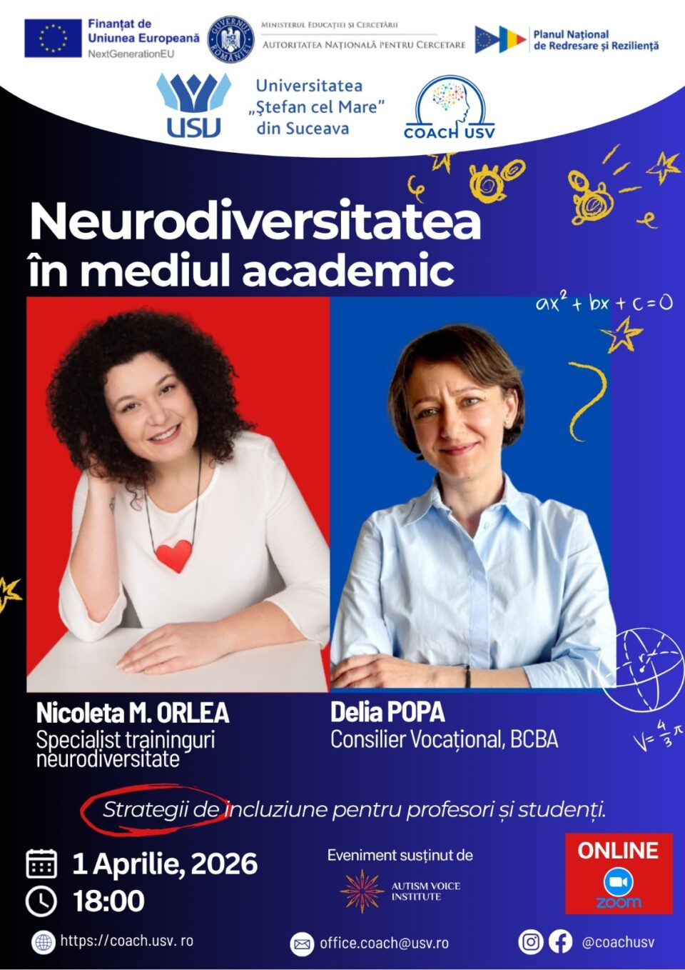 „Neurodiversitatea în mediul academic. Strategii de incluziune pentru profesori și studenți”, activitate online la USV