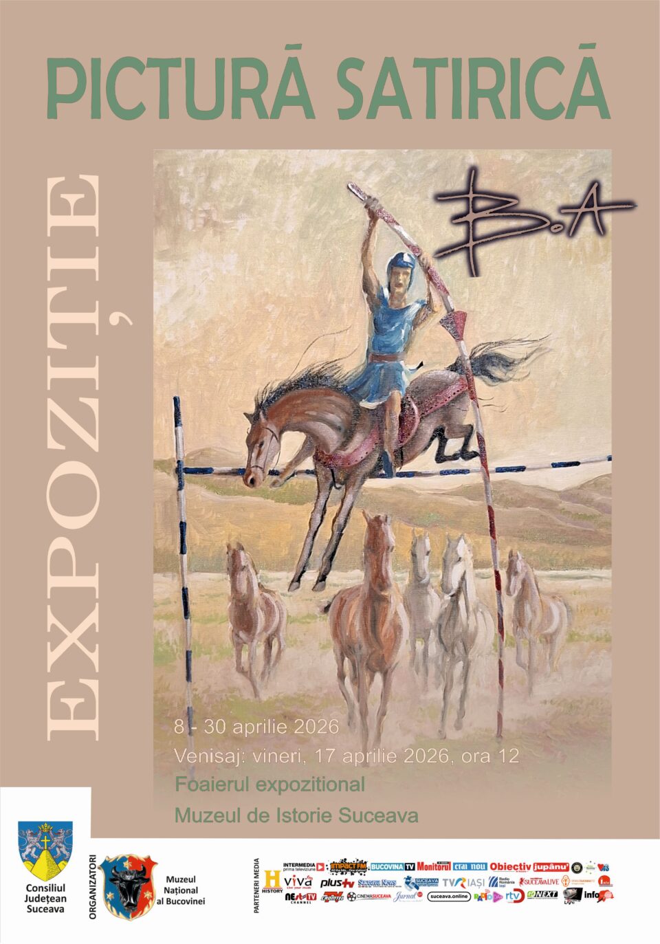 Expoziție de pictură și acuarelă satirică semnată de caricaturistul Ovidiu Ambrozie Bortă – BOA, la Muzeul de Istorie Suceava